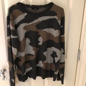 NWOT Distressed Sleeve/Collar Camo Sweater